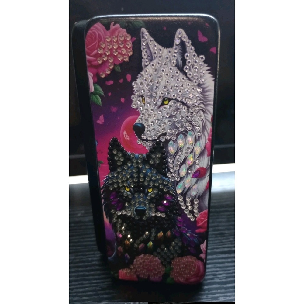 Diamond Painted Eyeglass Case Wolf Rhinestone Glasses Case Floral Hard Shell New